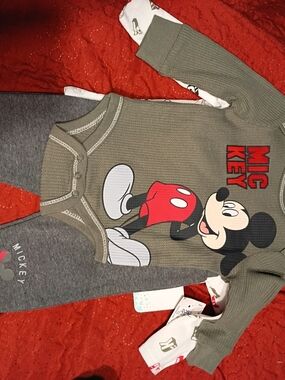 Disney Olive Green Mickey Mouse Long-Sleeve One-Piece Bundle Include 11 Outfits